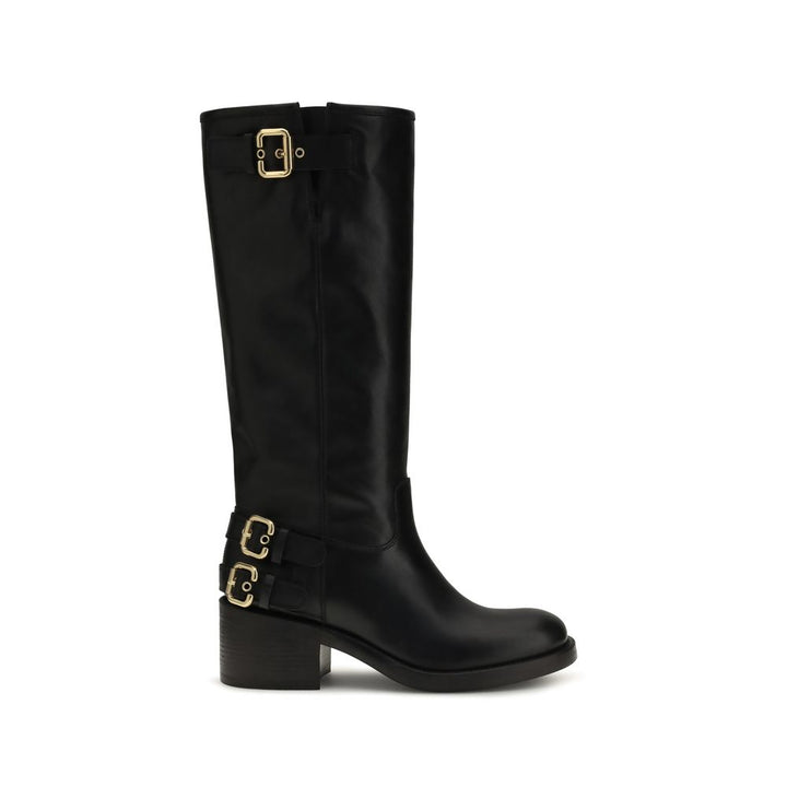 Chloé Black Calf Leather Bos Taurus Flat Boots