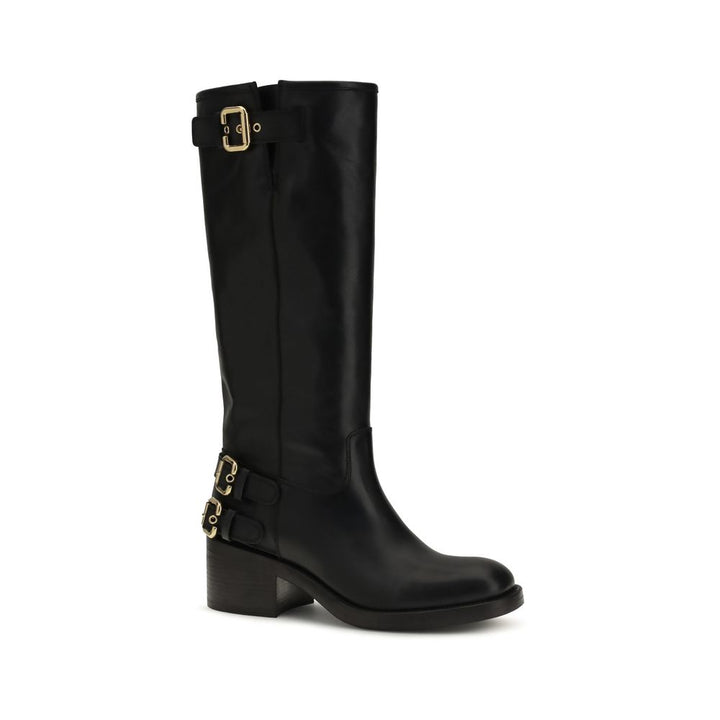 Chloé Black Calf Leather Bos Taurus Flat Boots