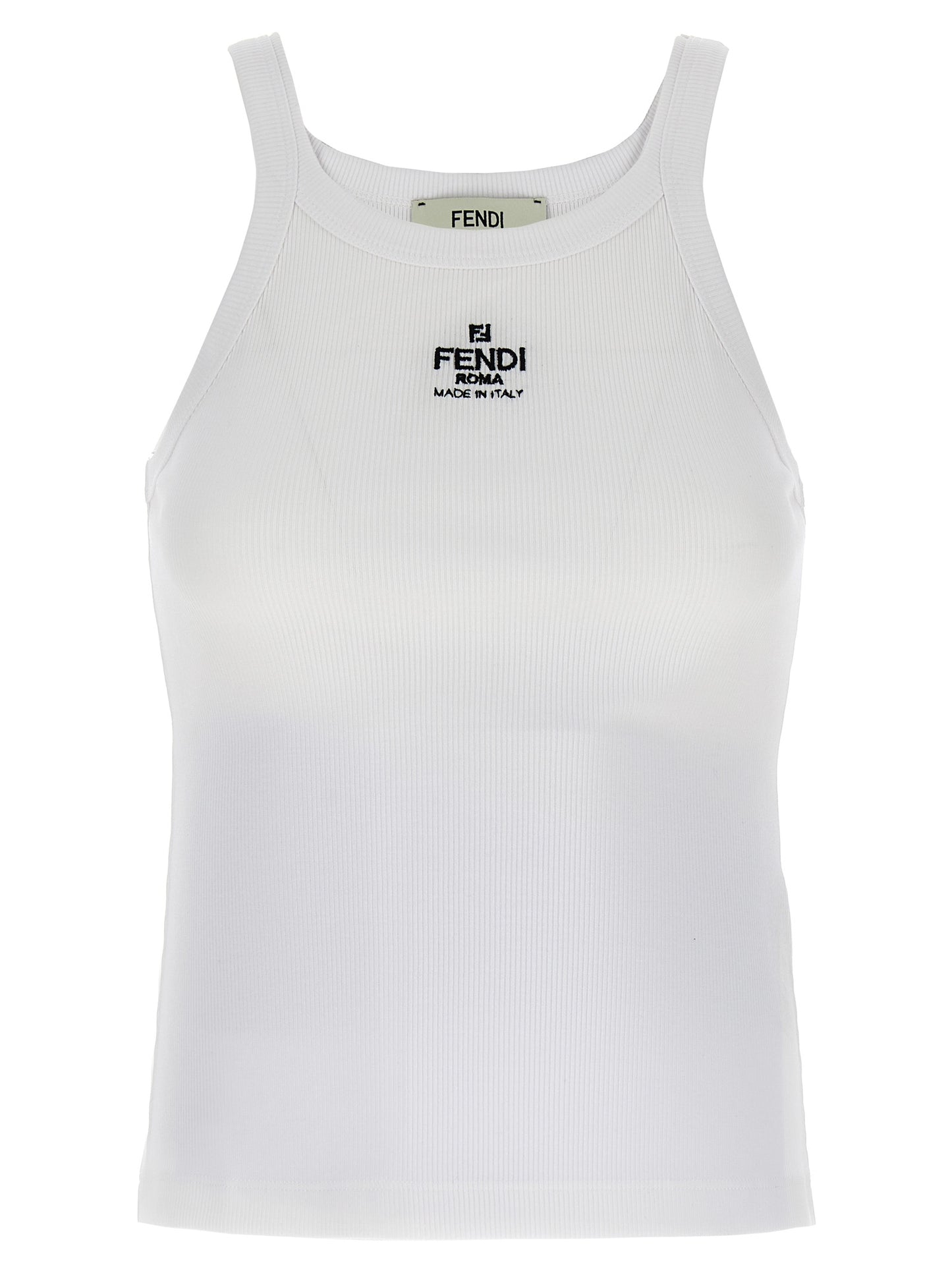 Fendi White Cotton Sleeveles T-Shirt