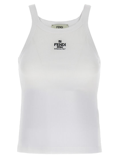 Fendi White Cotton Sleeveles T-Shirt