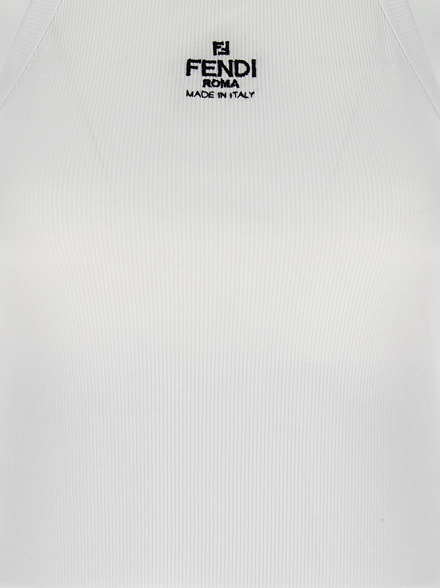 Fendi White Cotton Sleeveles T-Shirt