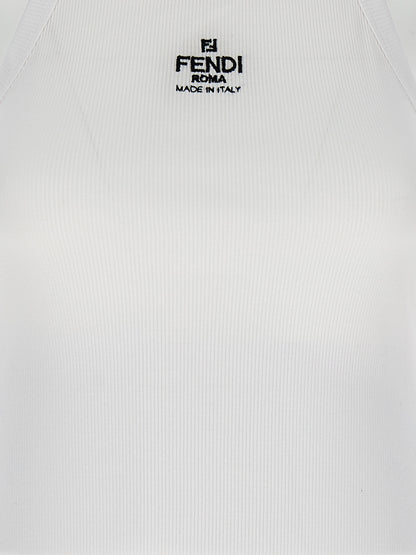 Fendi White Cotton Sleeveles T-Shirt