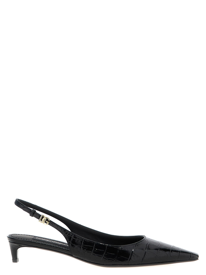 Dolce & Gabbana Black Calfskin Mid Heel Pumps