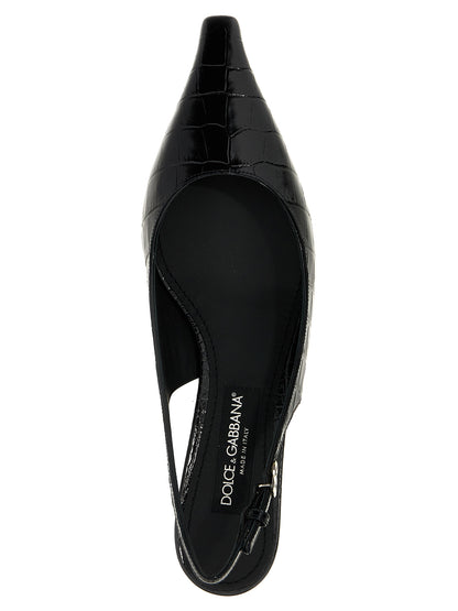 Dolce & Gabbana Black Calfskin Mid Heel Pumps