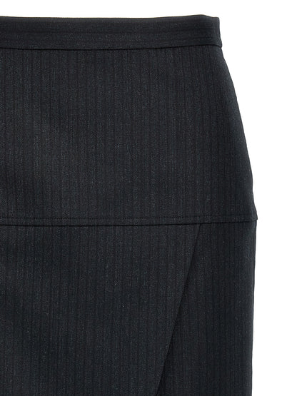 Fendi Gray Virgin Wool Midi Skirt