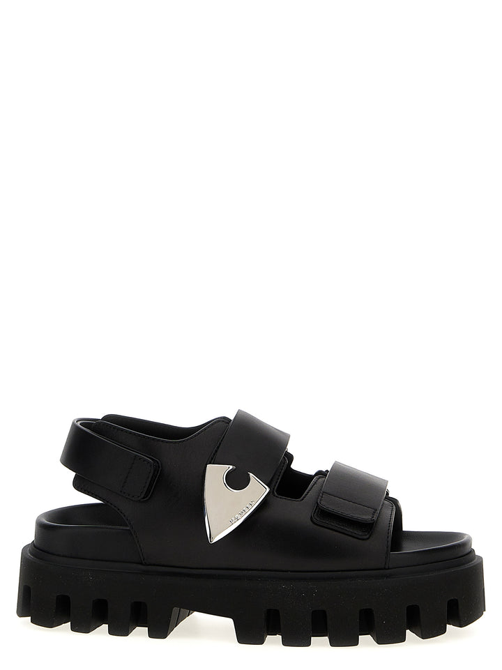 Alexander McQueen Black Calf Leather Bos Taurus Flat Sandals