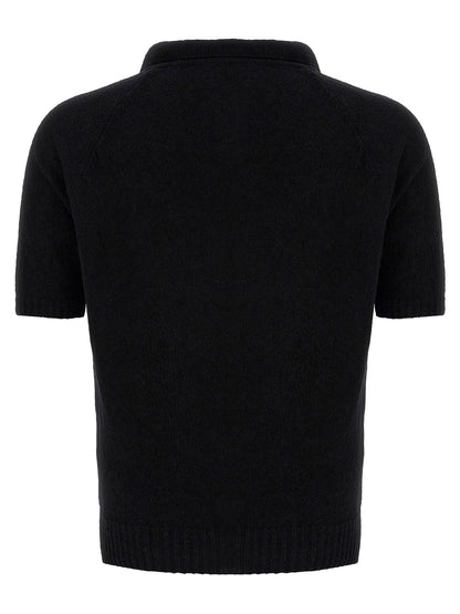 MA'RY'YA Black Cotton Polo Shirt