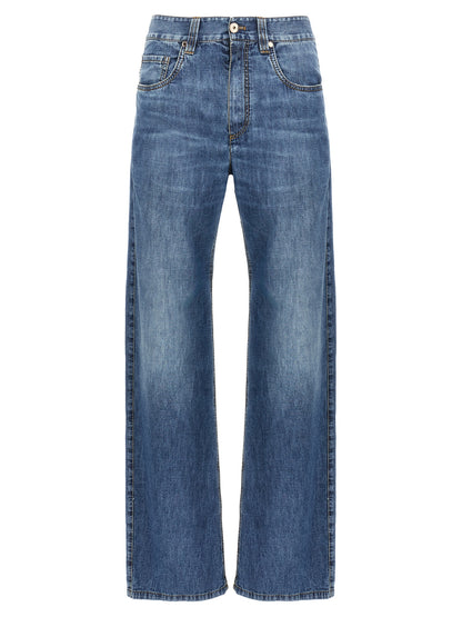 Brunello Cucinelli Blue Cotton Straight-Leg Jeans