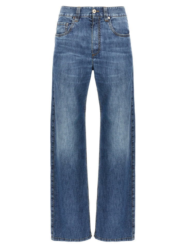 Brunello Cucinelli Blue Cotton Straight-Leg Jeans
