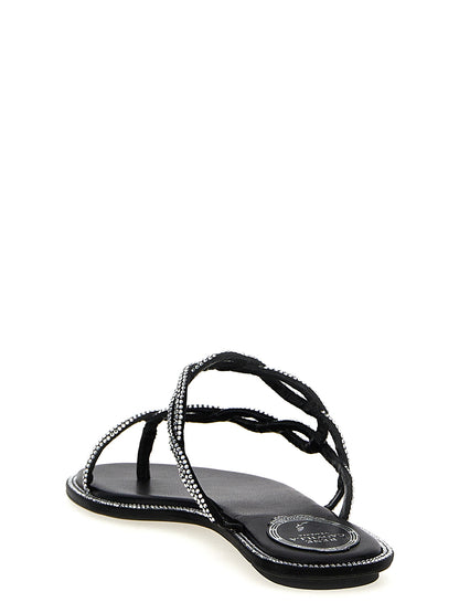 RENE CAOVILLA Black Satin Slides
