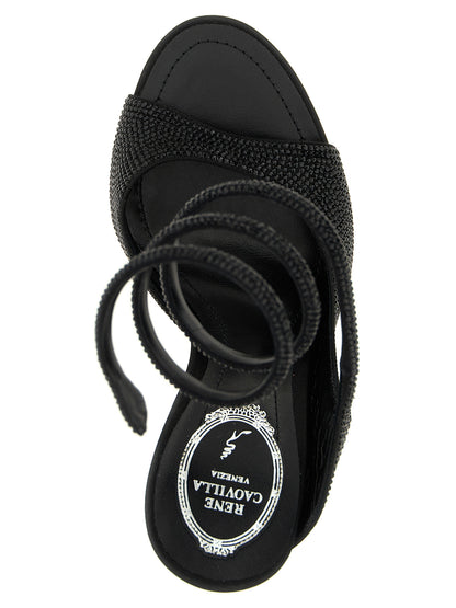 RENE CAOVILLA Black Satin Stiletto Heel Sandals