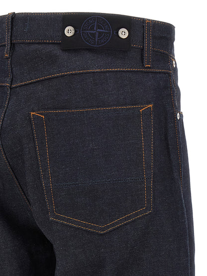Stone Island Blue Cotton Straight-Leg Jeans