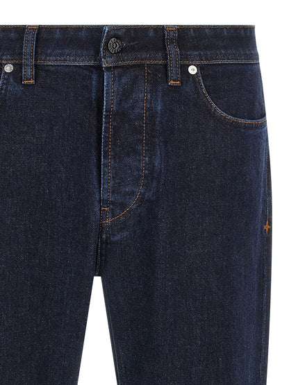 Stone Island Blue Cotton Straight-Leg Jeans