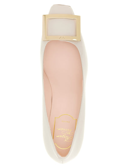 Roger Vivier White Calfskin Mid Heel Pumps