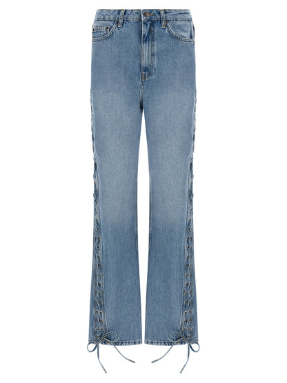 ROTATE BIRGER CHRISTENSEN Blue Cotton Straight-Leg Jeans