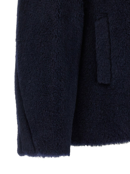 Max Mara Blue Alpaca Leather Coat