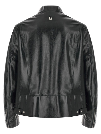 Fendi Blue Lamb Leather Leather Jacket