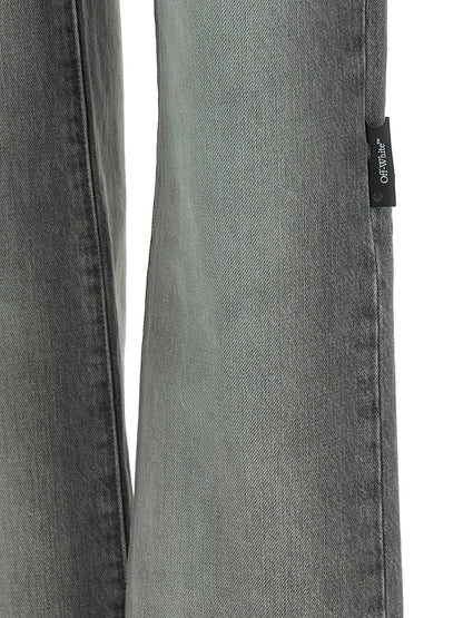 Off-White Gray Cotton Straight-Leg Jeans