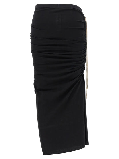 Rick Owens Black Cotton Midi Skirt