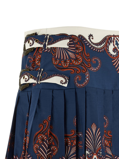 FARM RIO Blue Cotton Long Skirt