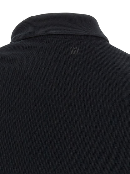 Ami Paris Black Cotton Polo Shirt