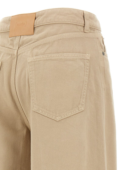 NUDE Beige Cotton Flared Pants