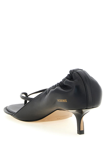 Jacquemus Black Lamb Leather Flat Sandals