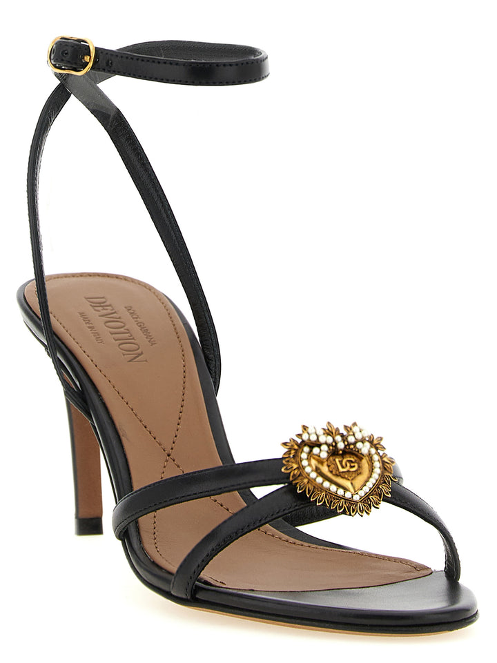 Dolce & Gabbana Black Calfskin Stiletto Heel Sandals