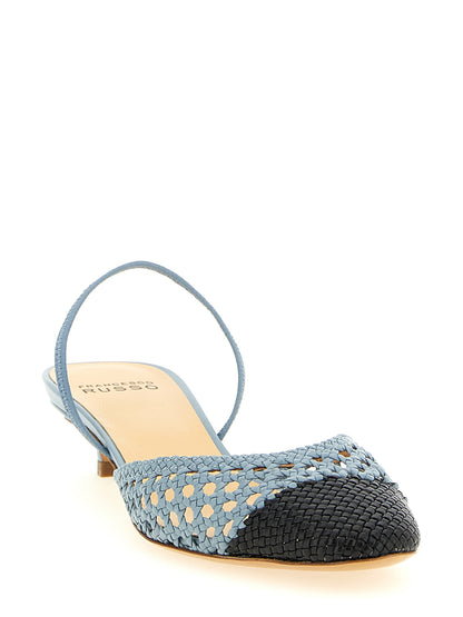 Francesco Russo Blue Goatskin Mid Heel Pumps