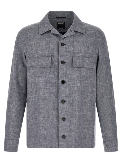 ZEGNA Blue Linen Blouse