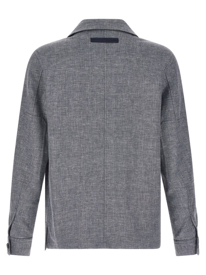 ZEGNA Blue Linen Blouse