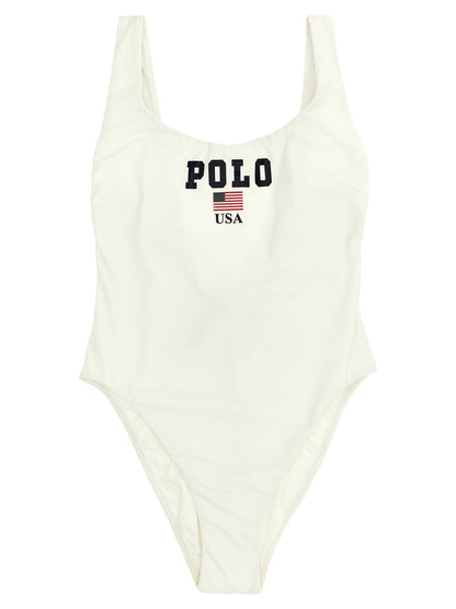 Polo Ralph Lauren White Nylon One-Piece Swimsuit