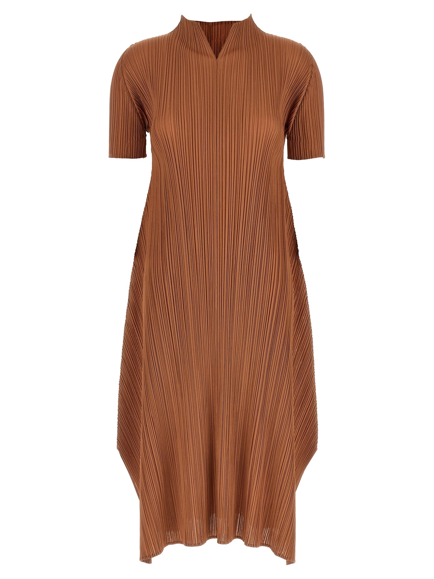 PLEATS PLEASE ISSEY MIYAKE Brown Polyester Midi Dress