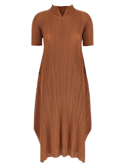 PLEATS PLEASE ISSEY MIYAKE Brown Polyester Midi Dress