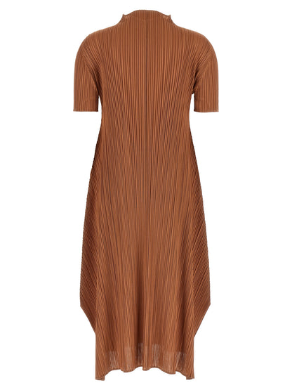 PLEATS PLEASE ISSEY MIYAKE Brown Polyester Midi Dress