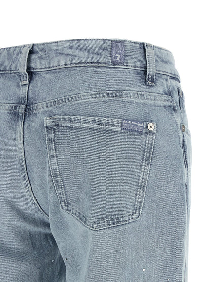 7 For All Mankind Blue Cotton Straight-Leg Jeans
