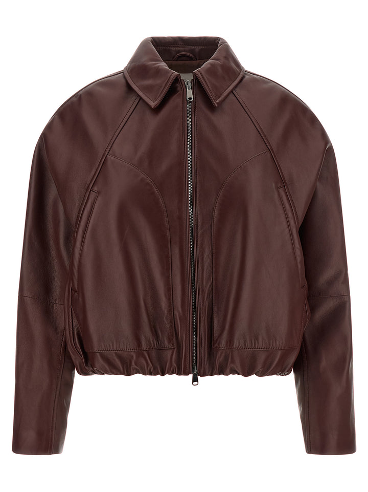 Brunello Cucinelli Bordeaux Calfskin Leather Jacket