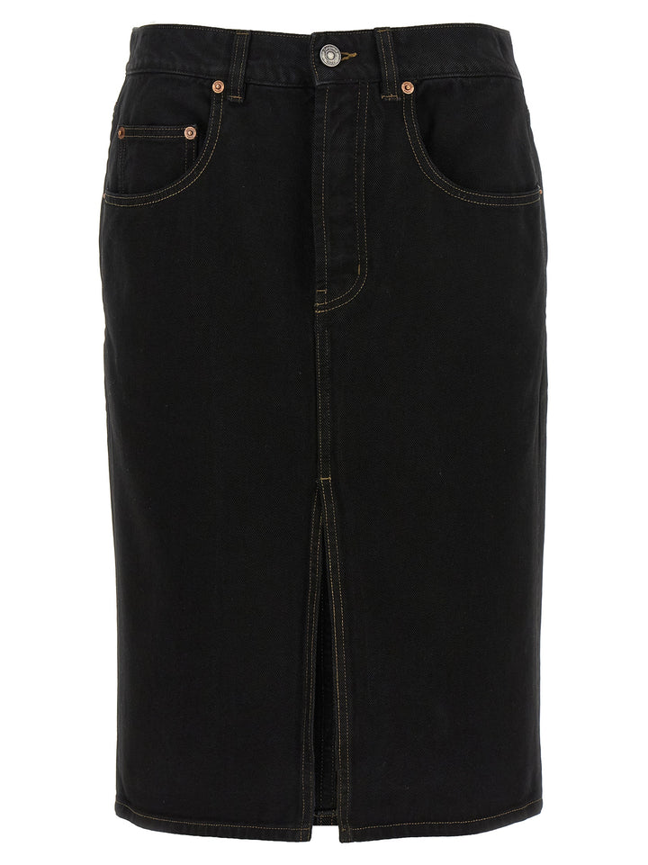 Saint Laurent Black Cotton Midi Skirt