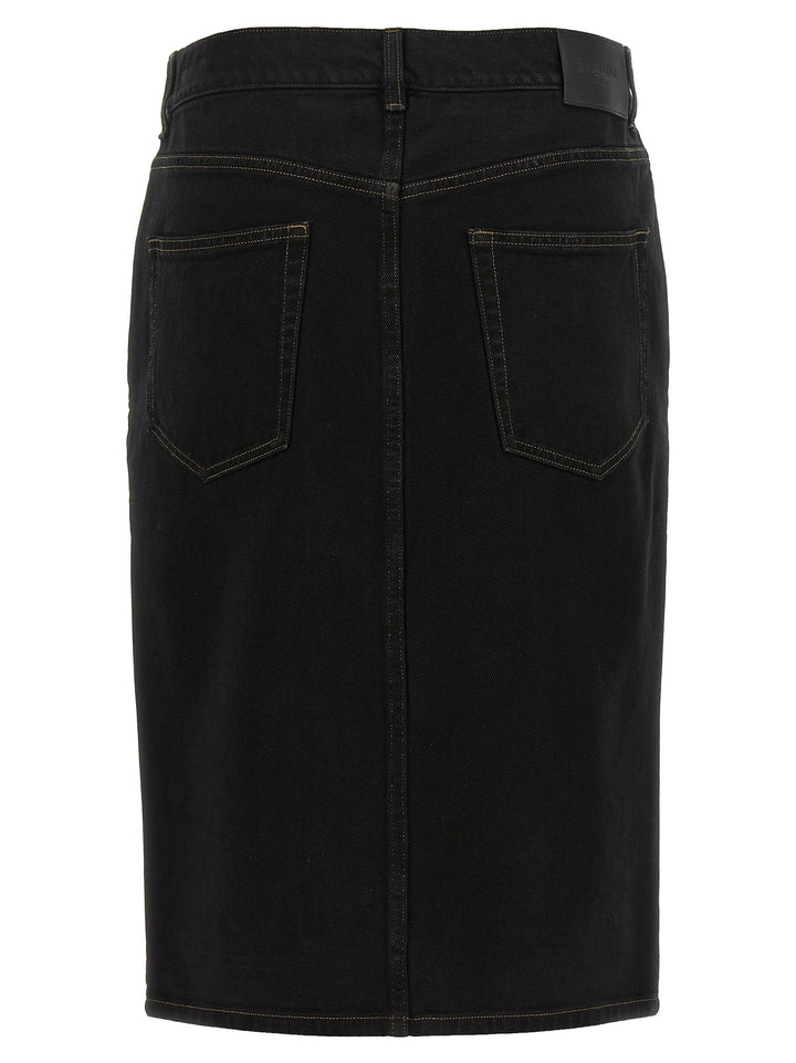 Saint Laurent Black Cotton Midi Skirt