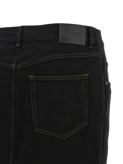 Saint Laurent Black Cotton Midi Skirt
