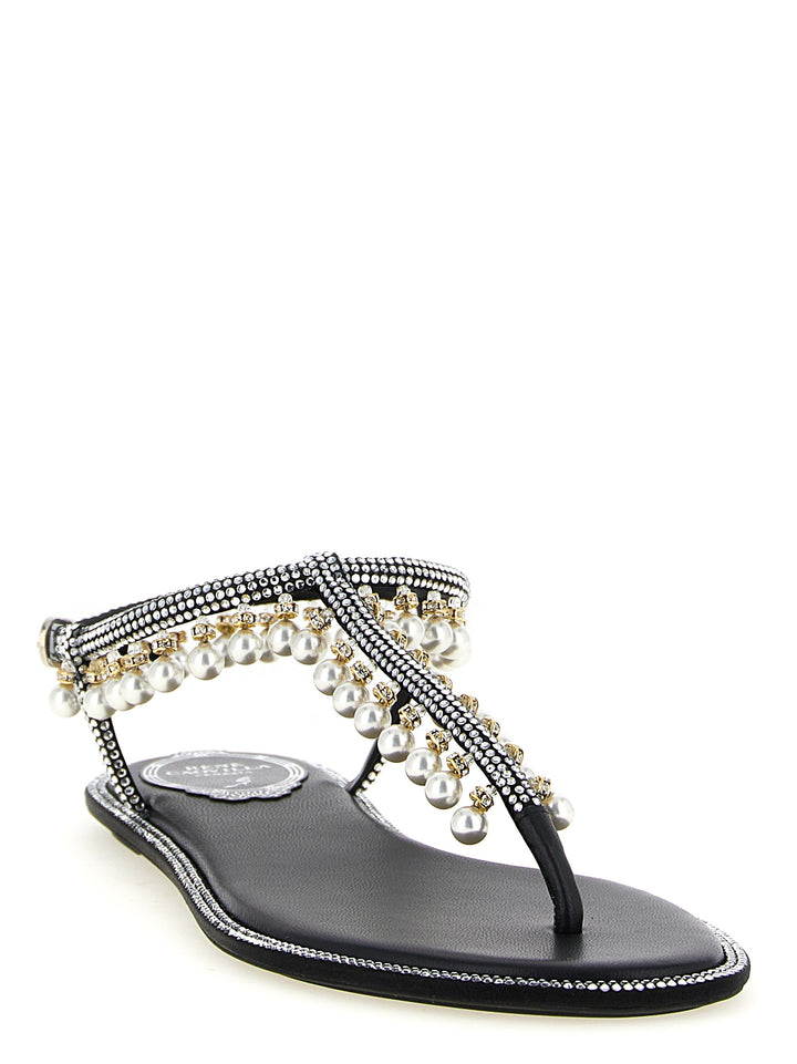 RENE CAOVILLA Bicolor Viscose Flat Sandals