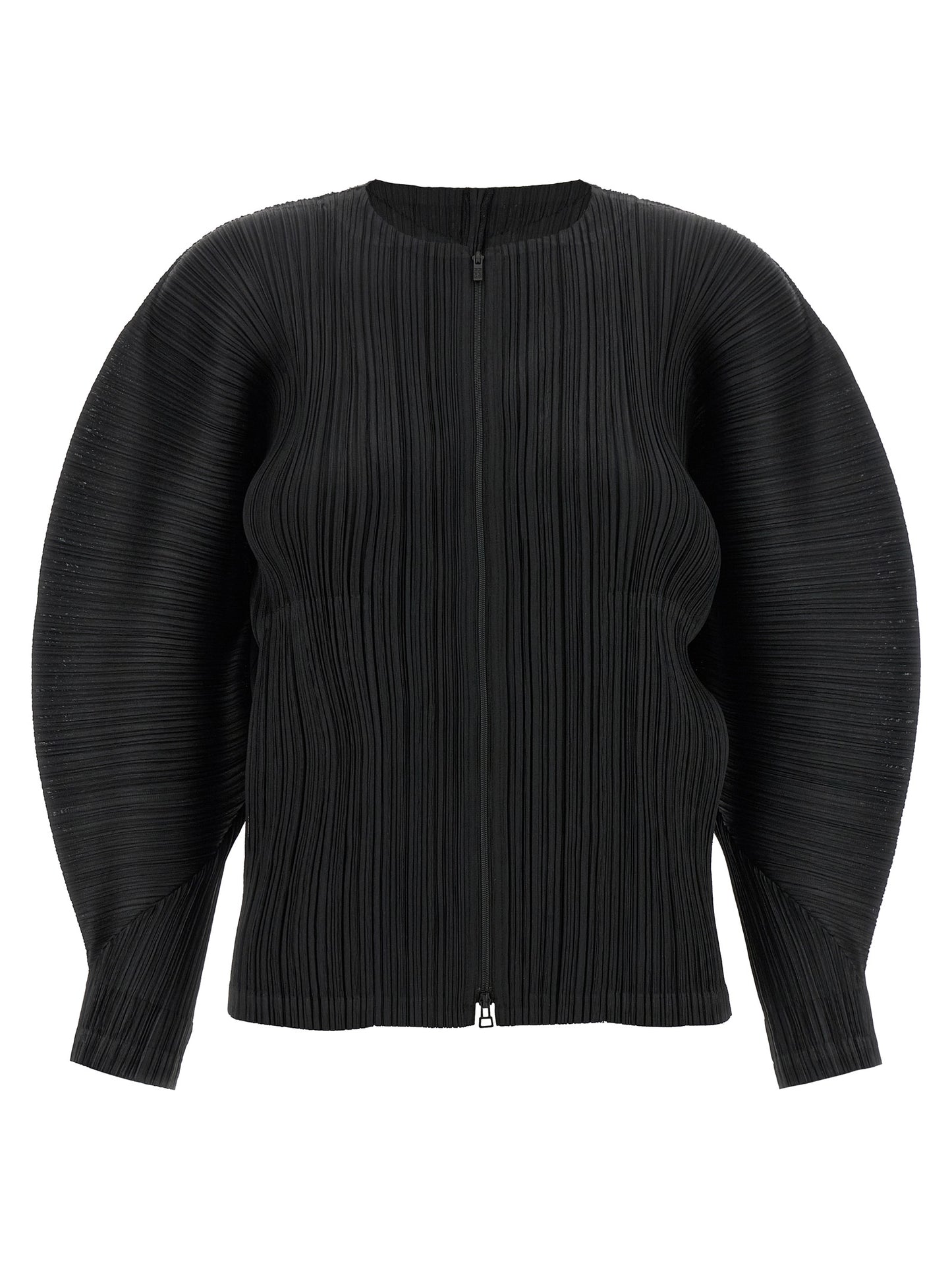 PLEATS PLEASE ISSEY MIYAKE Black Polyester Full-Length Jacket