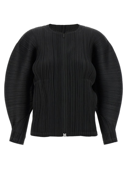 PLEATS PLEASE ISSEY MIYAKE Black Polyester Full-Length Jacket