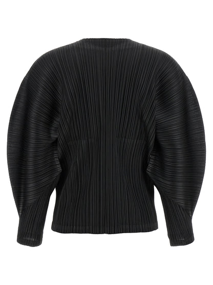 PLEATS PLEASE ISSEY MIYAKE Black Polyester Full-Length Jacket