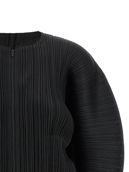 PLEATS PLEASE ISSEY MIYAKE Black Polyester Full-Length Jacket