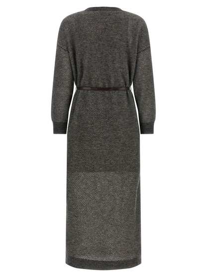 Brunello Cucinelli Gray Wool Midi Dress