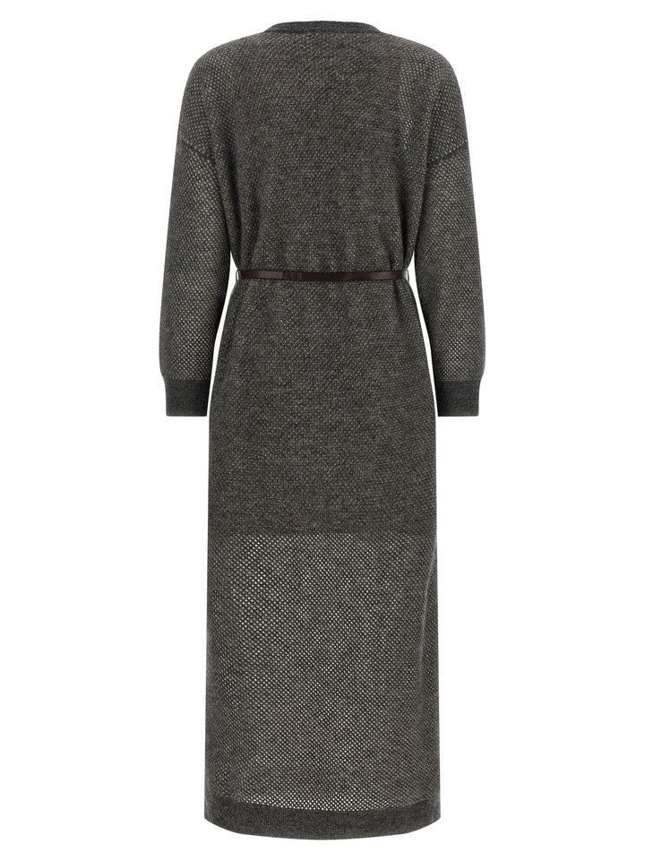Brunello Cucinelli Gray Wool Midi Dress