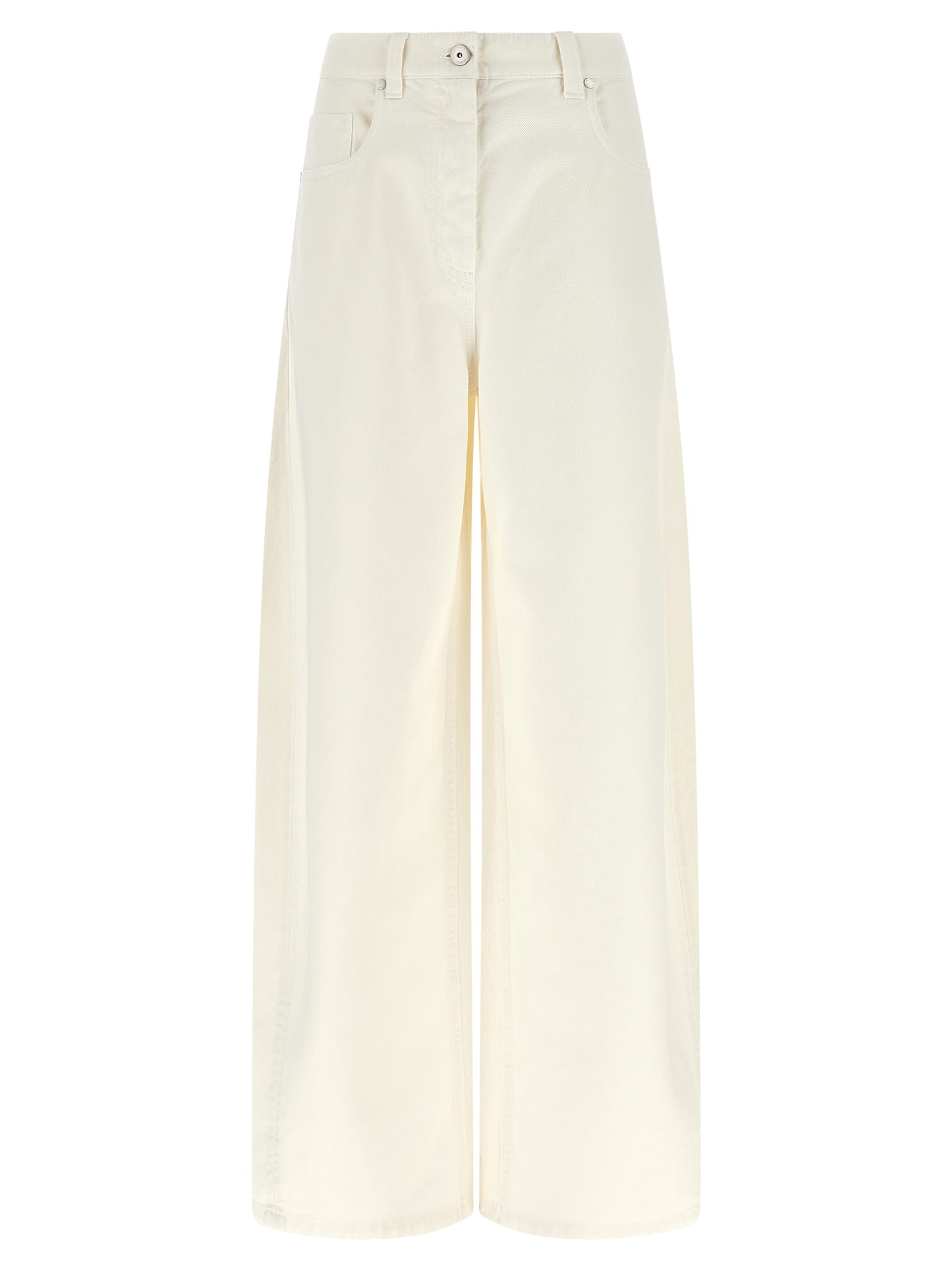 Brunello Cucinelli White Cotton Relaxed Fit Jeans