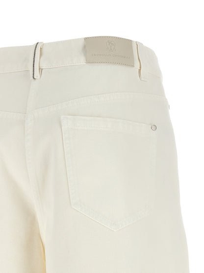 Brunello Cucinelli White Cotton Relaxed Fit Jeans