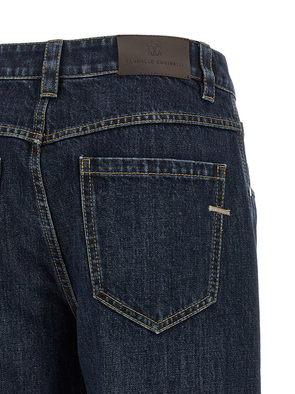 Brunello Cucinelli Blue Cotton Straight-Leg Jeans